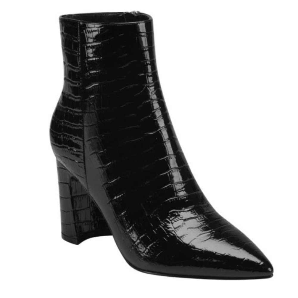 Marc Fisher Daith black patent croc booties 10